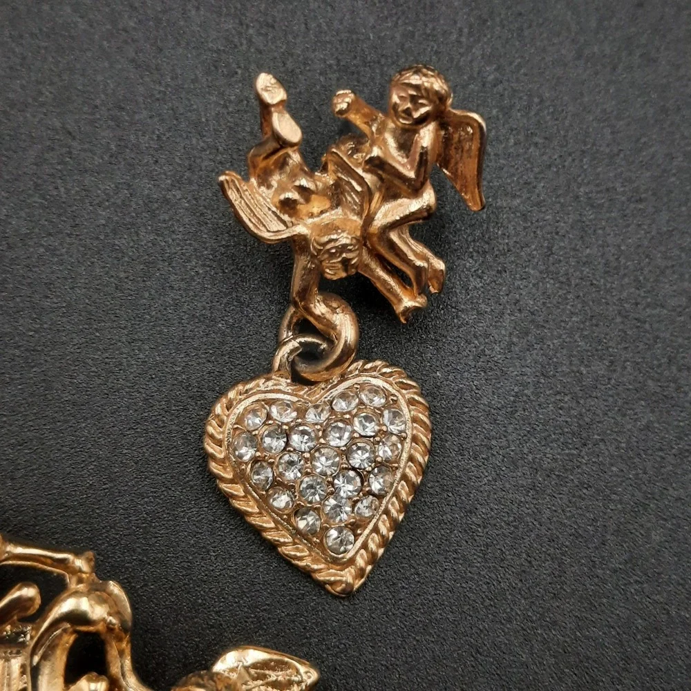 Vintage Premier Designs Gold-tone Cherub Brooch/Pendant & Earring‎ Set